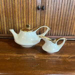 Vintage teapot and creamer coffee pot modern china co cream gold luster